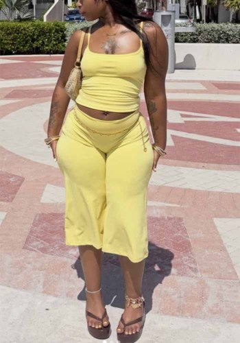 Women’s Sexy Solid Color Cropped Strap Top and Matching Shorts Set