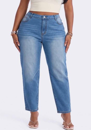 Women’s Fall Plus Size High Waist Slim Fit Loose Denim Pants