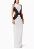 Women Sexy Halter Neck Patchwork Backless Lace Maxi Dress