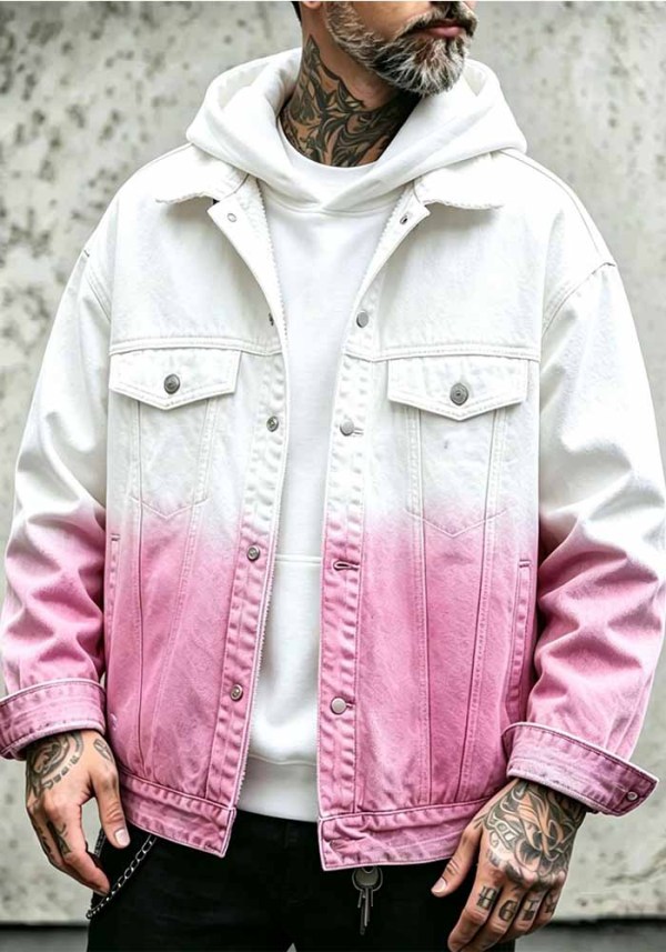 Men Gradient Faux Sherpa Denim Jacket