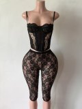 Women Sexy Boned Corset Tank Top and Capri Pant Two Piece Set
