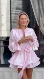 Women Summer V Neck Ruffle Long Sleeve Dress