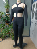 Women Sexy Solid Cutout Long Sleeve Jumpsuit
