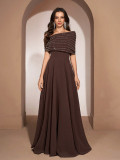 Women Solid Chiffon Beaded Patchwork Dress