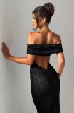 Women Lace Off Shoulder Backless Sexy Strapless Maxi Dress
