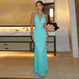 Women Holidays Backless Autumn V Neck Sexy Maxi Dress
