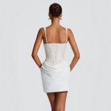 Women Formal Party Lace Corset Lace-Up Pleated Bodycon Dress