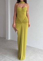 Women Elegant Sash Strap Pleated Maxi Dress Women Elegant Sash Strap Pleated Maxi Dress