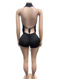 Women’s Summer Solid Color Halter Neck Low Back Tie Front Romper