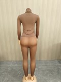 Women’s High Stretch Long Sleeve High Neck Basic Top and Matching Pants Set
