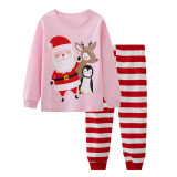 Kids’ Fall Winter Christmas Santa Claus and Christmas Tree Printed Two Piece Pajama Set