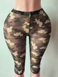 Women’s Sexy Polka Dot See Through Mesh High Waist Stretch Capri Pants for Outdoor Wear
