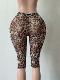 Women’s Sexy Polka Dot See Through Mesh High Waist Stretch Capri Pants for Outdoor Wear