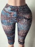 Women’s Graffiti Print High Stretch Slim Fit Capri Pants for Outdoor Wear
