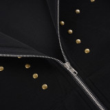 Women’s Fall Winter Streetwear Cropped Slim Fit Zip Up Hoodie Jacket with Rivet Details and Faux Fur Collar
