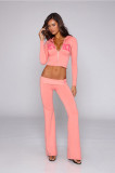 Women’s Fashion Casual Low Rise Letter Print Slim Fit Sports Pants Set