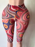 Women’s Sexy Polka Dot See Through Mesh High Waist Stretch Capri Pants for Outdoor Wear