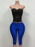 Women’s Strapless Lace Corset High Waist Lace Up Stretch Pants Set