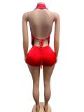Women’s Summer Solid Color Halter Neck Low Back Tie Front Romper