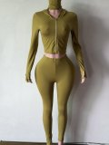 Women’s High Stretch Slim Waist Turtleneck Zip Up Long Sleeve Top Sports Pants Set