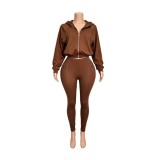 Women’s Cropped Zip Up Hooded Jacket and High Waist Tight Fitting Leggings Set