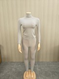Women’s High Stretch Long Sleeve High Neck Basic Top and Matching Pants Set