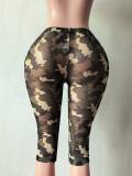 Women’s Sexy Polka Dot See Through Mesh High Waist Stretch Capri Pants for Outdoor Wear