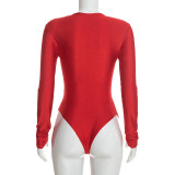 Women Sexy Hollow Out Lace-Up Long Sleeve Bodysuit Lingerie