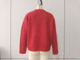 Women Red Round Neck Fall Winter Christmas Tree Sequin Embroidery Knit Sweater