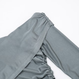 Women Fall Solid Slash Shoulder Long Sleeve Top & Trousers Two Piece Set