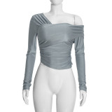 Women Fall Solid Slash Shoulder Long Sleeve Top & Trousers Two Piece Set