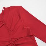 Women Sexy Hollow Out Lace-Up Long Sleeve Bodysuit Lingerie