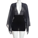 Women Fall Casual Printed Chiffon V-Neck Long Sleeve Bodycon Dress