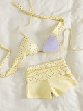 Women Polka Dot Halter Neck Metal Ring Bikini Two Pieces Swimsuit