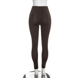 Women Fall Long Sleeve Ruched Hollow Out Top & Pants Two Piece Set