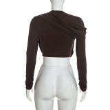 Women Fall Long Sleeve Ruched Hollow Out Top & Pants Two Piece Set
