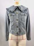 Women Spring Ruffle Peter Pan Collar Denim Jacket