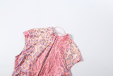 Women Summer Printed Sexy Sleeveless Hollow Out Backless Dress
