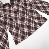 Women Fall Winter Sexy Plaid Print Top & Pant Two Piece Set