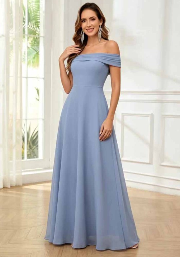 Women Off Shoulder Chiffon Bridesmaid Wedding Evening Dress（Processing time need 3-6 days）