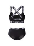 Women Letter Strap Leopard Butterfly Print Solid Bra Lingerie Two Piece Set