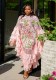 Custom Women Round Neck Floral Print Pleated Bat Sleeves Feather Patchwork Maxi Dress (Made after Order ,need 15 DAYS)
