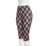 Women Fall Winter Sexy Plaid Print Top & Pant Two Piece Set