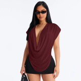 Summer Women's Fashion Career Deep V Cowl Neck Short Sleeve T-Shirt