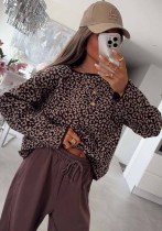 Women Leopard Jacquard Knit Round Neck Casual Sweater Women Leopard Jacquard Knit Round Neck Casual Sweater