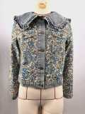 Women Spring Ruffle Peter Pan Collar Denim Jacket