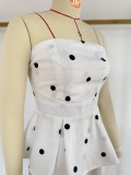 Women Sleeveless Strapless Polka Dot Top & Trousers Casual Two Piece Set