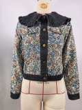 Women Spring Ruffle Peter Pan Collar Denim Jacket