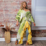 Custom Women Printed Ink Wash Pleated Ruffle Maxi Dress (Made after Order ,need 7-10 DAYS)