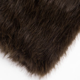 Women Fall Solid High Neck Long Sleeve Patchwork Furry Jumpsuit